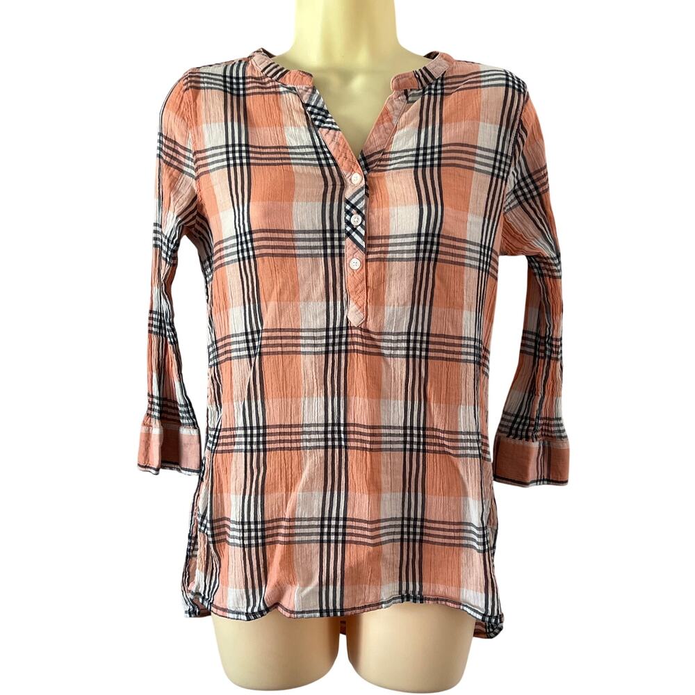 St. John’s Bay Plaid Crinkle Gauze Blouse Popover Size Small